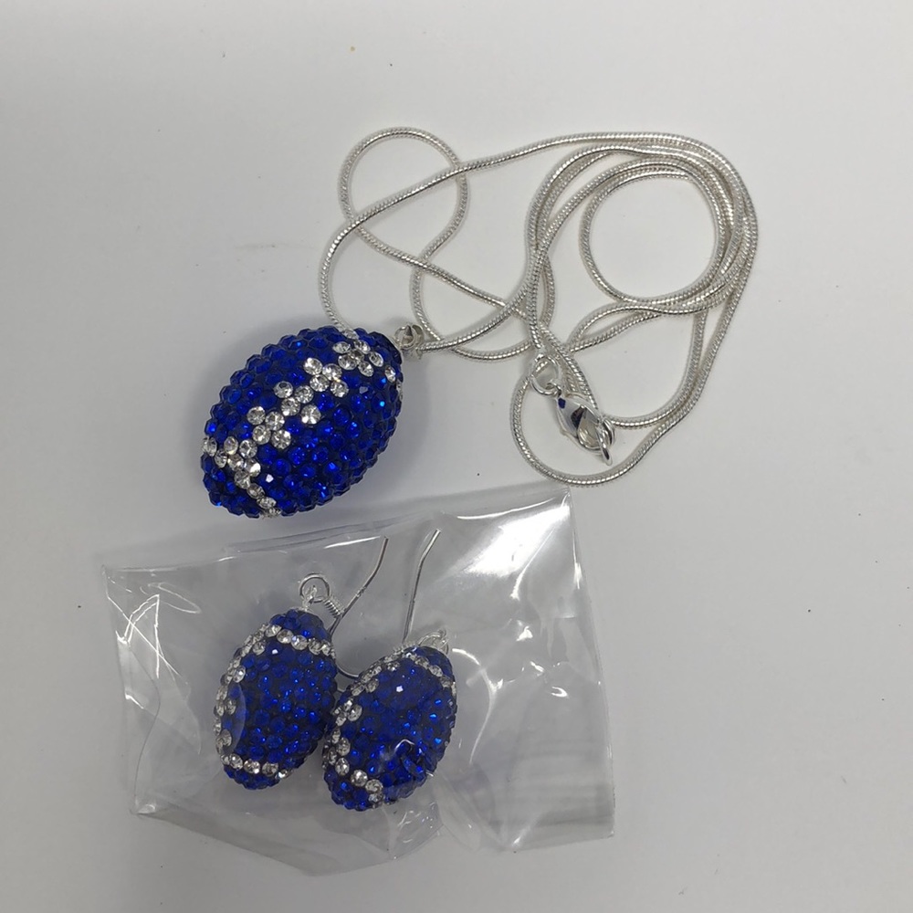 Sterling Silver Football Necklace & Earrings